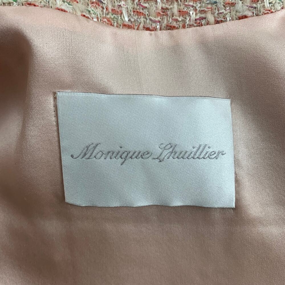 MONIQUE LHUILLIER Size 6 Beige Salmon Viscose Blend Tweed Zip Up Skirt Set - Picture 10 of 11